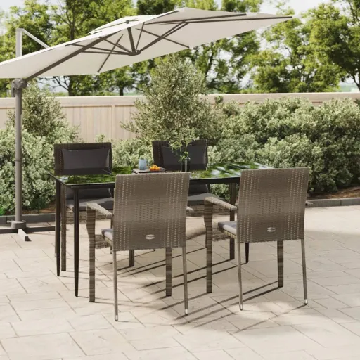 Conjunto Jantar Jardim c/ Almofadões Vime PE Preto/Cinza (5 pcs)