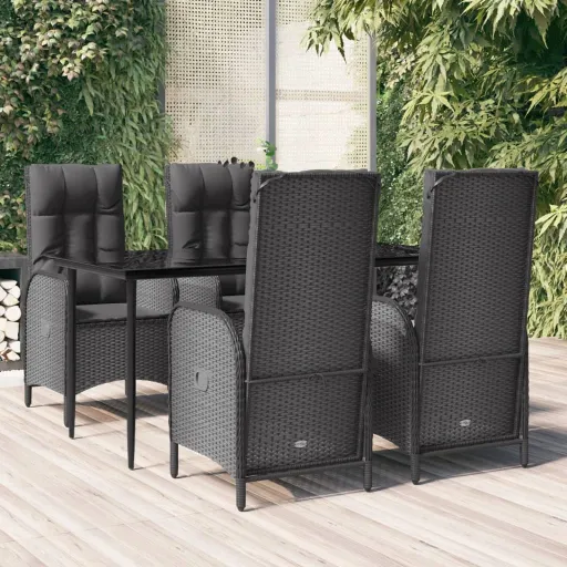 Conjunto de Jantar p/ Jardim c/ Almofadões Vime PE Preto (5 pcs)