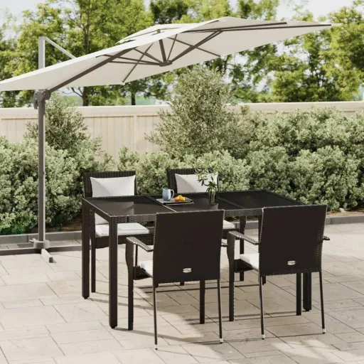 Conjunto de Jantar p/ Jardim c/ Almofadões Vime PE Preto (5 pcs)