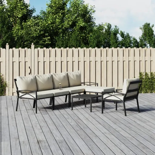 Conjunto Lounge de Jardim Aço c/ Almofadões Areia (7 pcs)