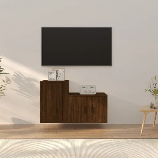 Conjunto Móveis de TV   Madeira Processada Carvalho Castanho (2 pcs)
