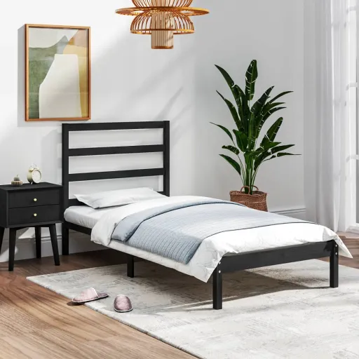 Estrutura Cama Pequena Solteiro 75x190 cm Madeira Maciça Preto