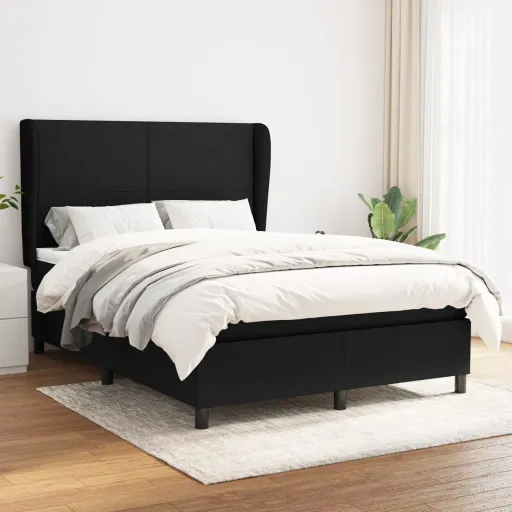 Cama com Molas/Colchão 140x190 cm Tecido Preto