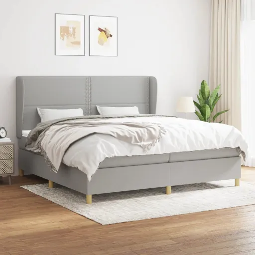 Cama com Molas/Colchão 200x200 cm Tecido Cinza-Claro