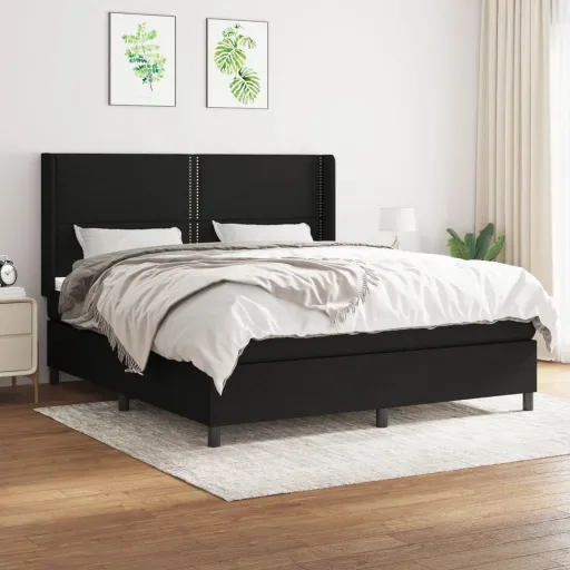 Cama com Molas/Colchão 180x200 cm Tecido Preto