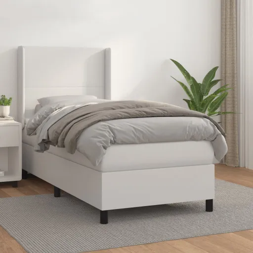 Cama com Molas/Colchão 100x200 cm Couro Artificial Branco
