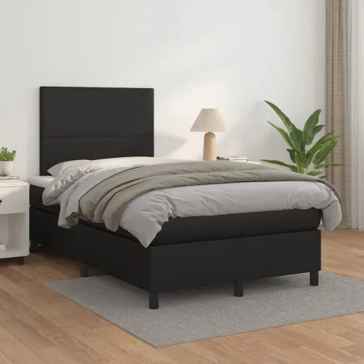 Cama com Molas/Colchão 120x200 cm Couro Artificial Preto