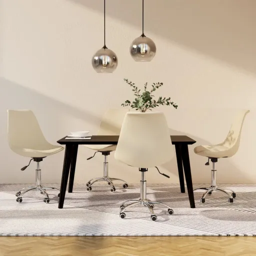 Cadeiras de Jantar Giratórias   Tecido Cor Creme (4 pcs)
