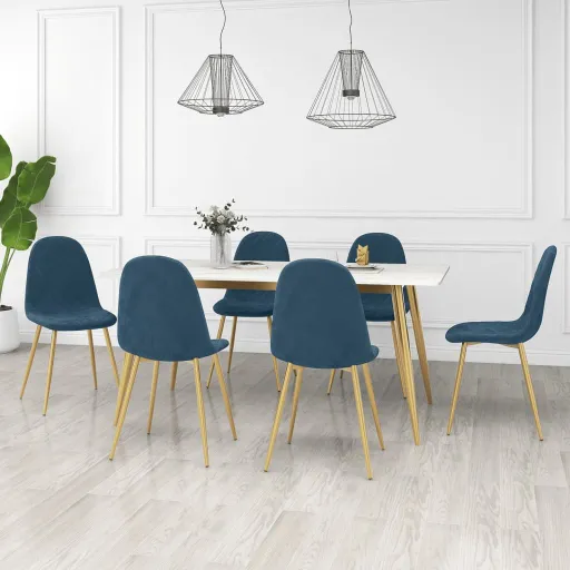Cadeiras de Jantar   Veludo Azul (6 pcs)
