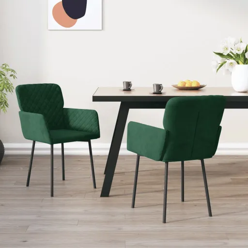 Cadeiras de Jantar   Veludo Verde-Escuro (2 pcs)