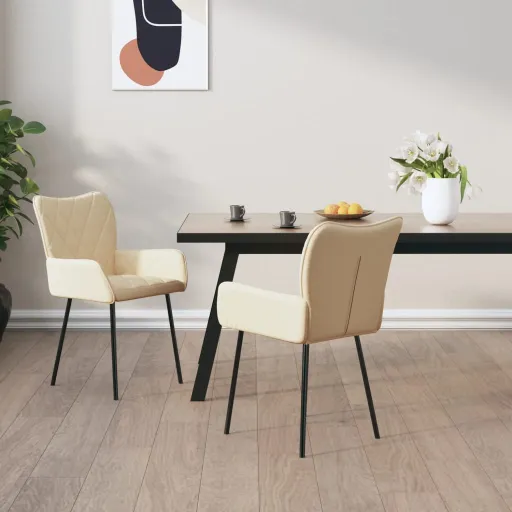 Cadeiras de Jantar   Tecido Cor Creme (2 pcs)