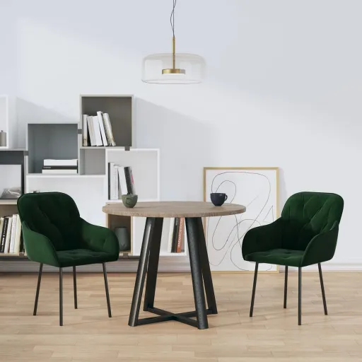 Cadeiras de Jantar   Veludo Verde-Escuro (2 pcs)