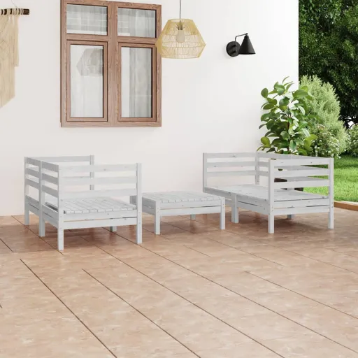 Conjunto Lounge de Jardim Pinho Maciço Branco (5 pcs)