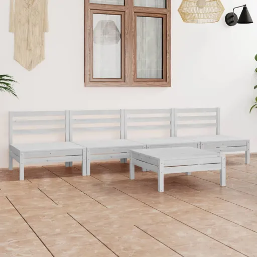 Conjunto Lounge de Jardim Pinho Maciço Branco (5 pcs)