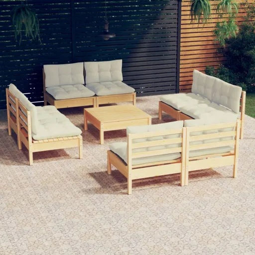 Conjunto Lounge Jardim c/ Almofadões Cor Creme Pinho (9 pcs)