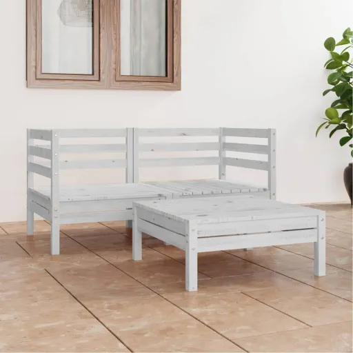 Conjunto Lounge de Jardim Pinho Maciço Branco (3 pcs)