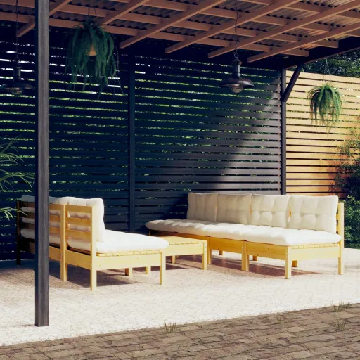 Conjunto Lounge Jardim c/ Almofadões Cor Creme Pinho (8 pcs)