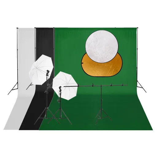 Kit Estúdio Fotográfico c/ Conj. de Iluminação, Fundo&Refletor