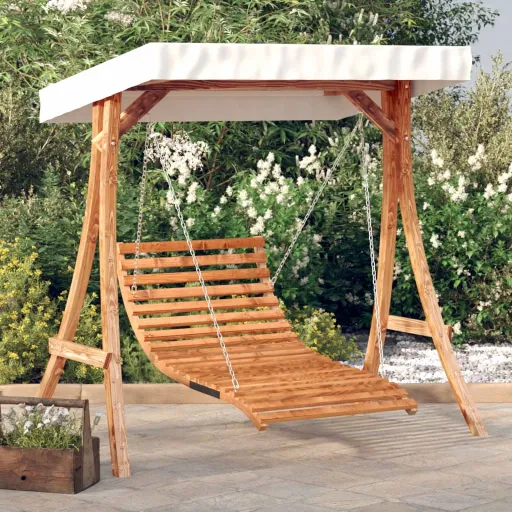 Cama Baloiço c/ Toldo Abeto Maciço c/ Acabamento em Teca