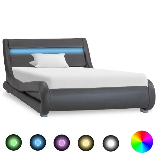 Estrutura de Cama com LED 100x200 cm Couro Artificial Cinzento