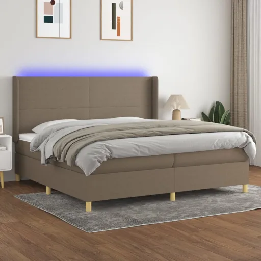 Cama Box Spring Colchão/LED 200x200cm Tecido Cinza-Acastanhado