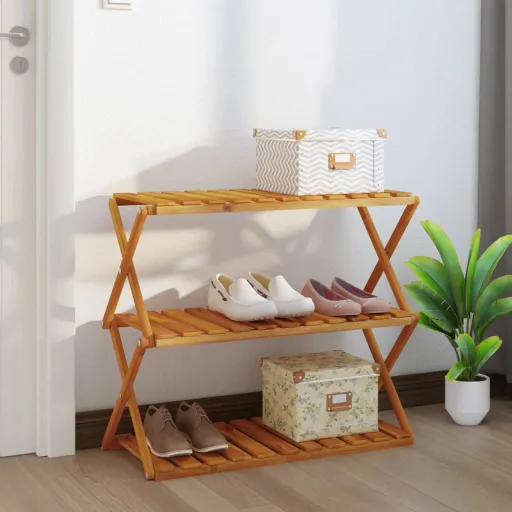Prateleira Dobrável 3 Níveis 70x31x63 cm Acácia Maciça Castanho