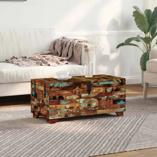 Mesa de Centro Baú/Caixa 80x40x35cm Madeira Reciclada Maciça