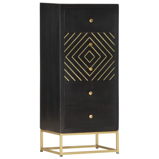 Armário Gavetas 45x30x105 cm Madeira Mangueira Preto e Dourado