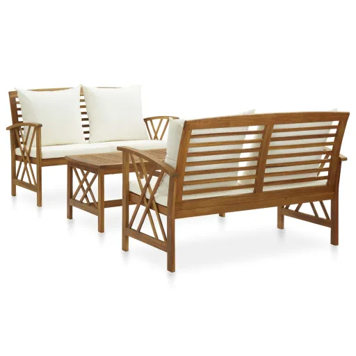 Conjunto Lounge de Jardim c/ Almofadões Acácia Maciça (3 pcs)
