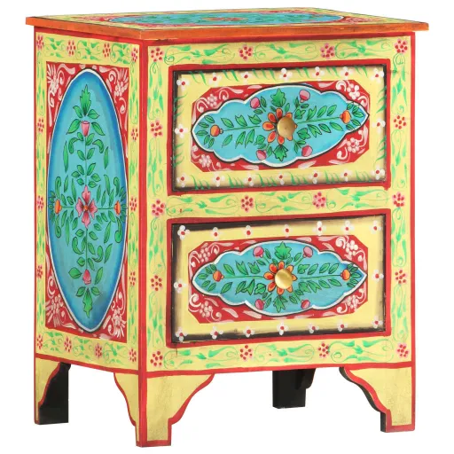 Mesa de Cabeceira Pintada à Mão 40x30x50 cm Mangueira Maciça