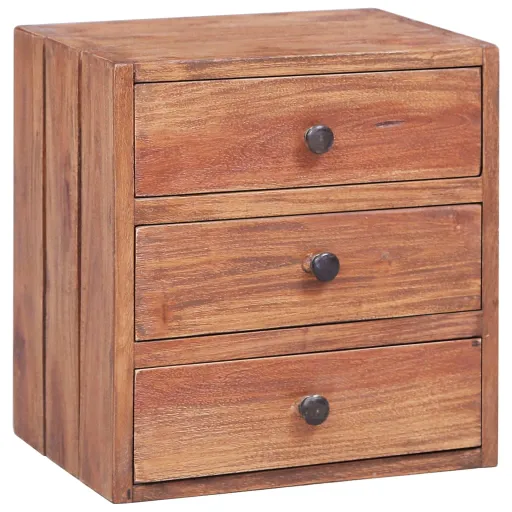 Mesa Cabeceira 3 Gavetas 35x25x35 cm Madeira de Mogno Maciça