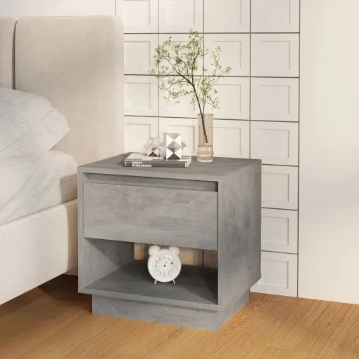 Mesa de Cabeceira 45x34x44cm Derivados Madeira Cinzento Cimento