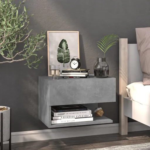 Mesa de Cabeceira Montagem na Parede Cinzento Cimento
