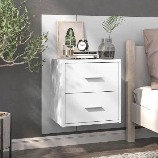 Mesa de Cabeceira Montagem na Parede Branco Brilhante