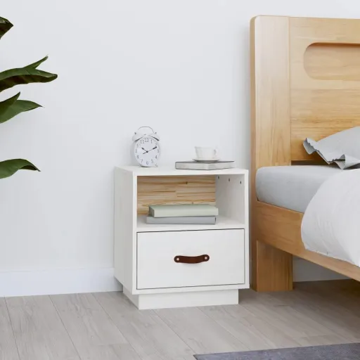 Mesa de Cabeceira 40x34x45 cm Madeira de Pinho Maciça Branco
