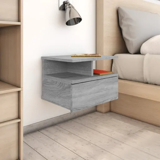 Mesa Cabeceira Suspensa 40x31x27 cm Madeira Proc. Sonoma Cinza