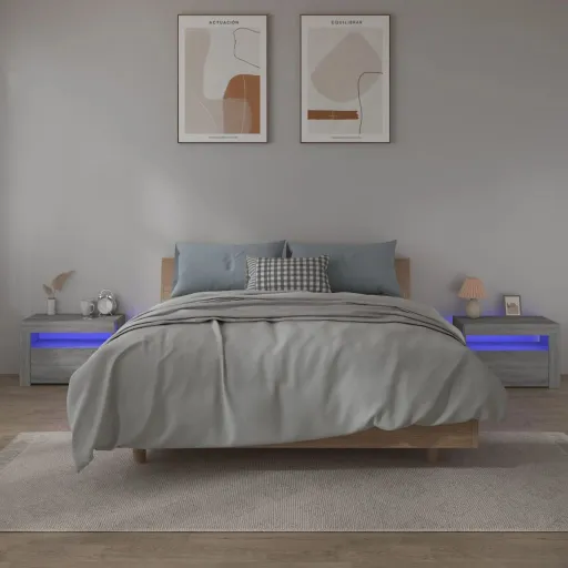 Mesas de Cabeceira com LEDs   60x35x40 cm Sonoma Cinza (2 pcs)