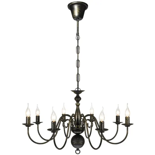 Candelabro de Metal Preto Antigo com 8 Lâmpadas E14