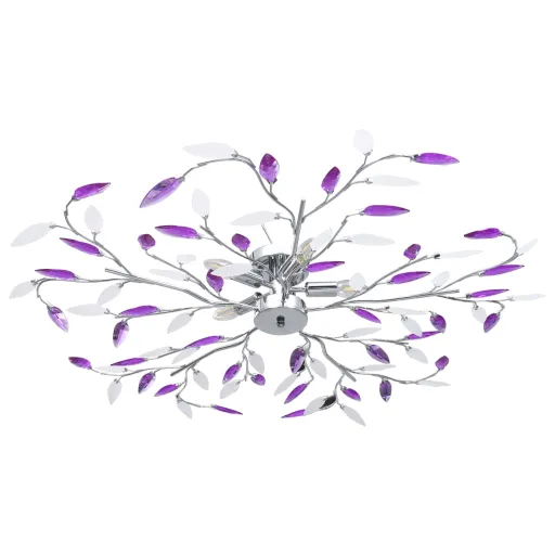 Candeeiro Teto Braços Folhas de Cristal Acrílico 5 E14 Roxo