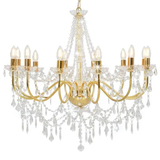 Lustre com Contas Lâmpadas 12 x E14 Dourado