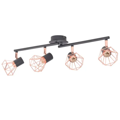Candeeiro de Teto com 4 Focos E14 Preto e Cobre