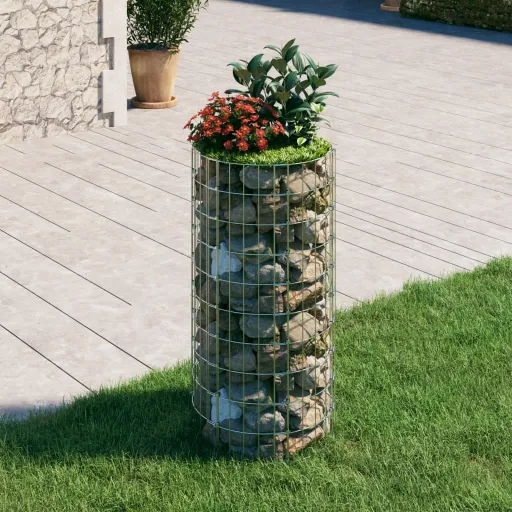 Canteiro Elevado/Cesto Gabião em Poste Ø50x100 cm Aço Galvaniz.