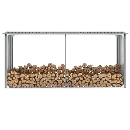 Abrigo Jardim p/ Arrumação de Troncos Aço 330x92x153cm Cinzento