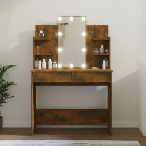 Toucador com LEDs 96x40x142 cm Cor Carvalho Fumado