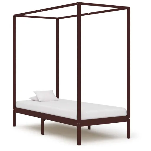 Estrutura Cama com Toldo 90x200 cm Pinho Maciço Castanho-Escuro