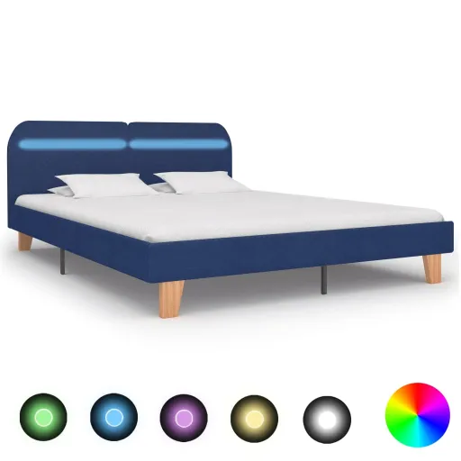 Estrutura de Cama com LED em Tecido 180x200 cm Azul