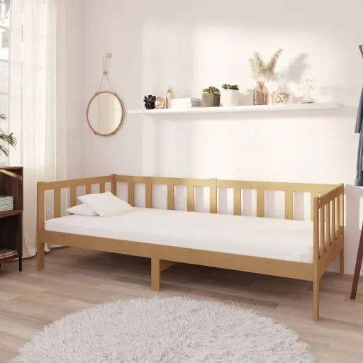Sofá-Cama com Colchão 90x200 cm Pinho Maciço Castanho Mel