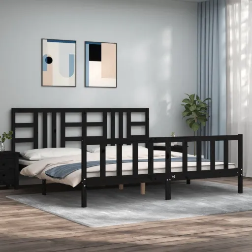 Estrutura de Cama com Cabeceira 200x200 cm Madeira Maciça Preto