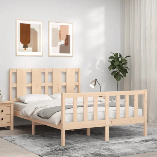 Estrutura de Cama de Casal com Cabeceira Madeira Maciça