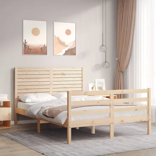 Estrutura de Cama de Casal com Cabeceira Madeira Maciça